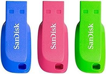 SanDisk Cruzer Blade – USB-Flash-Laufwerk – 16 GB – USB 2.0 – Blau, grün, pink (Packung mit 3)