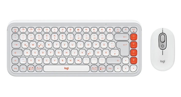 Logitech Pop Icon Combo Tastatur mit Maus, Offwhite und Orange