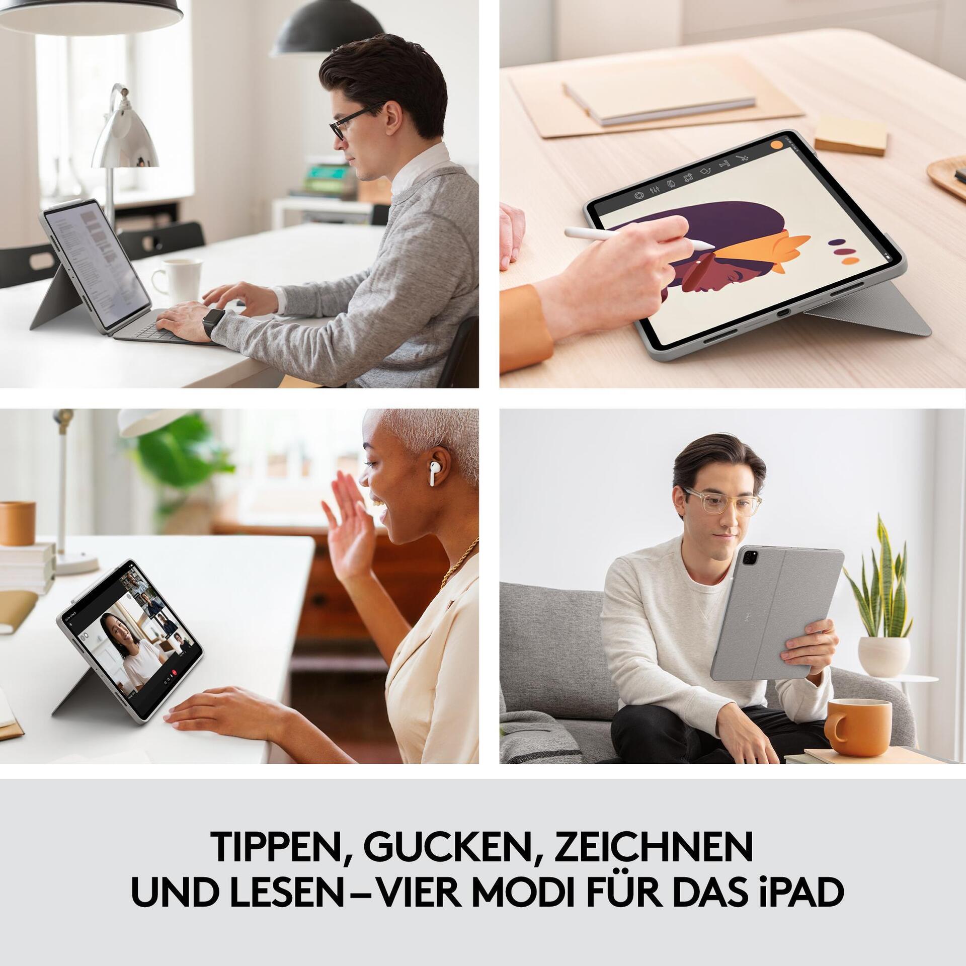 Logitech Combo Touch – Tastatur und Foliohülle – mit Trackpad – hintergrundbeleuchtet – Apple Smart connector – QWERTY – US International – Sand – für Apple 12.9  iPad Pro (5. Generation) (920-010258)