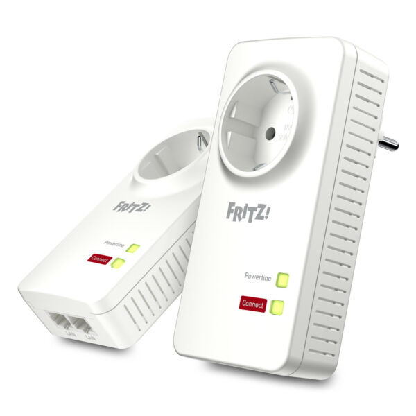 AVM FRITZ!Powerline 1220 Set 2x Adapter, bis zu 1.200 MBit/s, 2x Gigabit LAN, Integrierte Steckdose – Bild 2