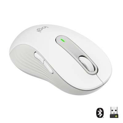 Logitech Signature M650 Large Links, kabellose Maus, Bluetooth- und Logi Bolt-kompatibel, Siltent Touch, Smartwheel, USB-Empfänger, Offwhite