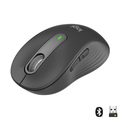 Logitech Signature M650 Large, kabellose Maus, Bluetooth- und Logi Bolt-kompatibel, Siltent Touch, Smartwheel, USB-Empfänger, Graphite