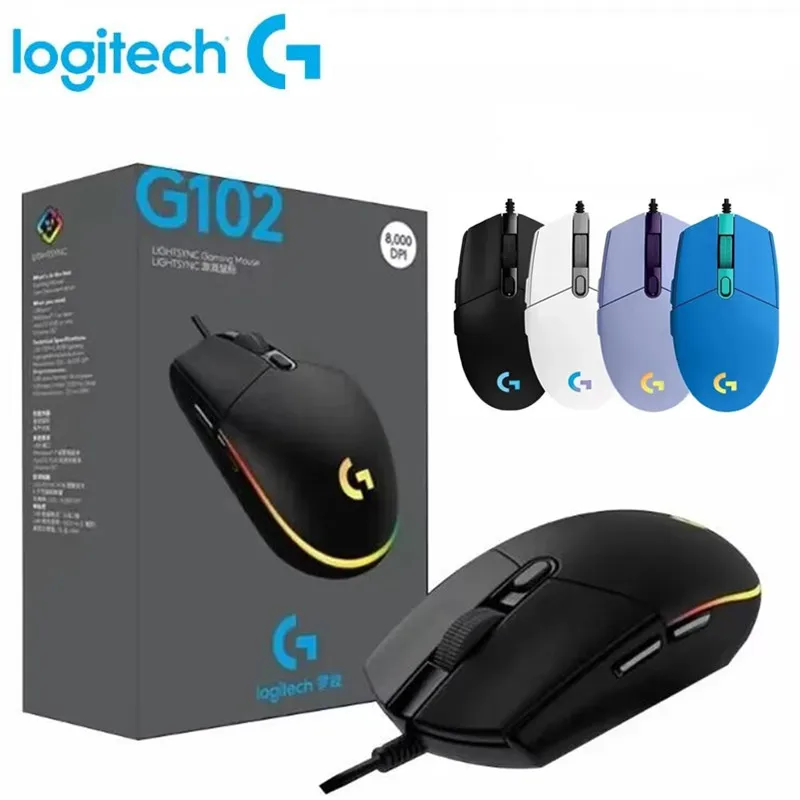 Logitech G102 Mouse USB Wired Gaming Mouse 8000 DPI Rainbow Optical Effect Screen For PC/Mac