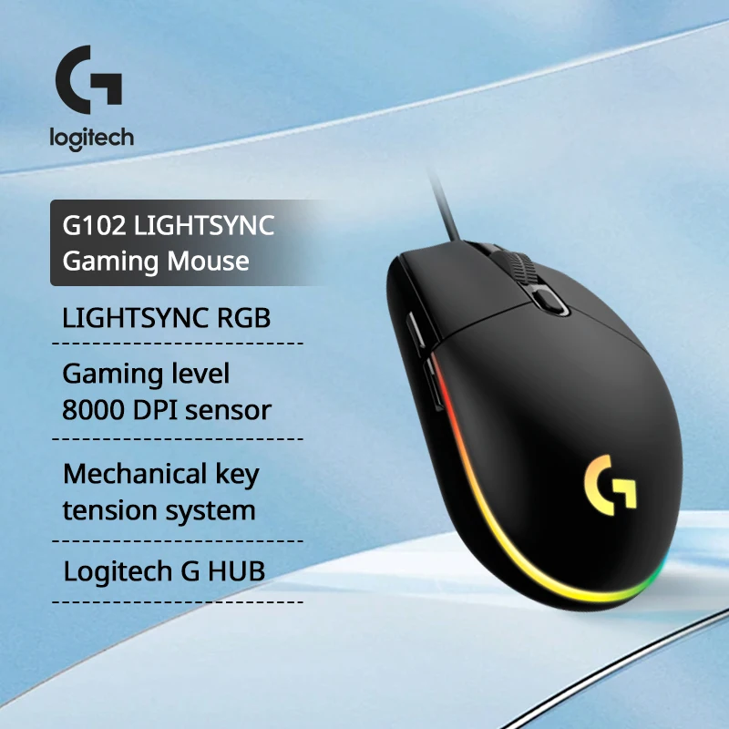 Logitech G102 Mouse Original Ergonomic Mouse Optical 8000DPI 16.8M Color LED Customizing 6 Buttons