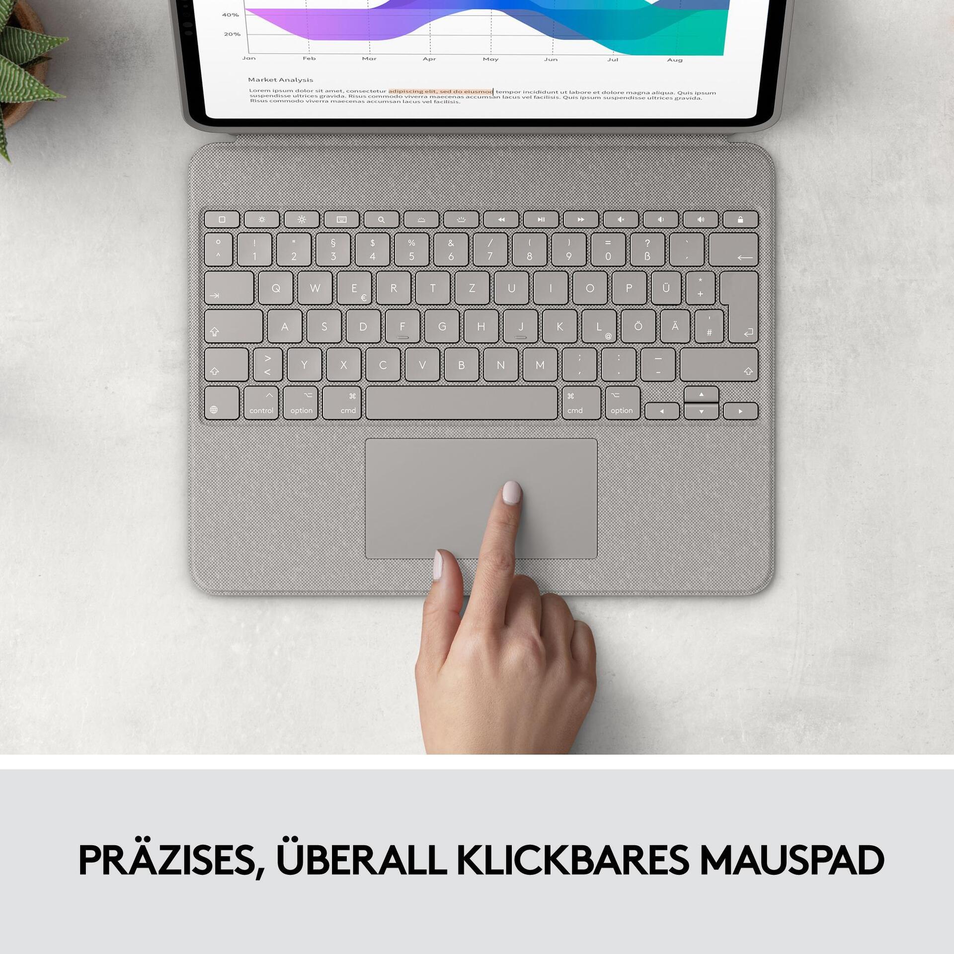 Logitech Combo Touch – Tastatur und Foliohülle – mit Trackpad – hintergrundbeleuchtet – Apple Smart connector – QWERTZ – Schweiz – Sand – für Apple 12.9  iPad Pro (5. Generation) (920-010217)