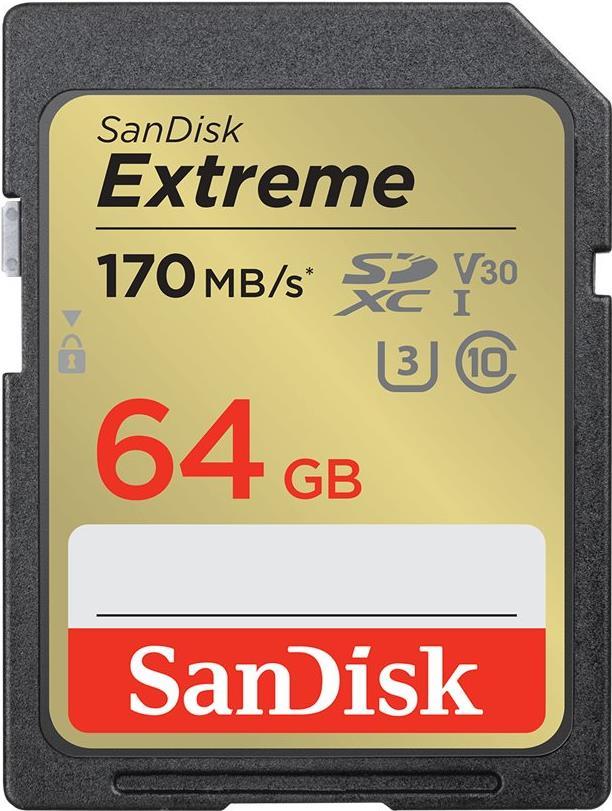 SanDisk Extreme – Flash-Speicherkarte – 64GB – Video Class V30 / UHS-I U3 / Class10 – SDXC UHS-I (SDSDXV2-064G-GNCIN)