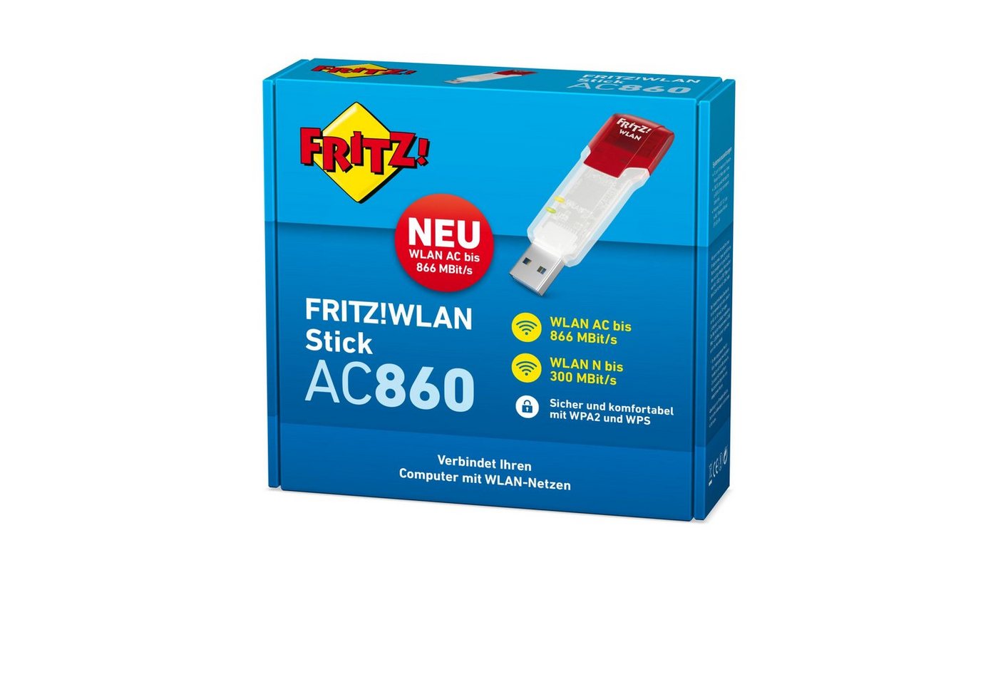 AVM WLAN-Stick FRITZ!WLAN USB Stick AC 860, WLAN AC, 866 MBit, 300 MBit, 5 GHz, 2,4 GHz, Plug & Play, MIMO, WPS