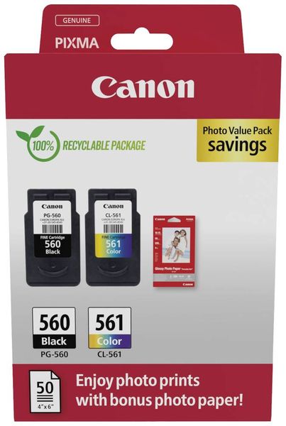 Canon Druckerpatrone PG-560/CL-561 Photo Value Pack (PVP) Original 2er-Pack Schwarz, Cyan, Magenta, Gelb 3713C008