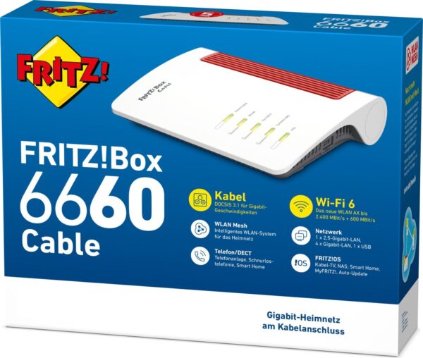 die mehrere FRITZ! Geräte zu einem leistungsstarken Netzwerk kombiniert.Gigabit LAN: Die FRITZ!Box 6660 Cable verfügt über vier Gigabit-LAN-Ports und einen 2