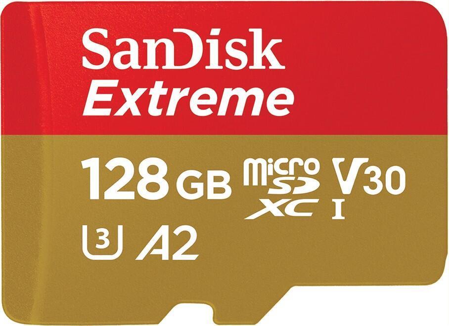 Extreme microSDXC 128GB microSDXC / read 190MB/s / write 90MB/s / 1 year RescuePRO Deluxe / A2 Class 10 V30 / UHS-I / U3 / with SD Adapter (SDSQXAA-128G-GN6MA)