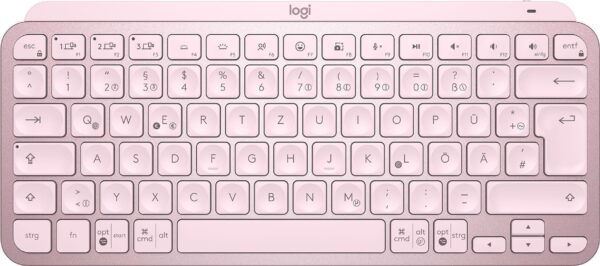 Kurzinfo: Logitech MX Keys Mini - Tastatur - hinterleuchtet - Bluetooth - QWERTZ - Schweiz - rosé Gruppe Tastaturen Hersteller Logitech Hersteller Art. Nr. 920-010487 Modell MX Keys Mini EAN/UPC 5099206098916 Produktbeschreibung: Logitech MX Keys Mini - Tastatur - QWERTZ - Schweiz - rosé Gerätetyp Tastatur Hintergrundbeleuchtet Ja Schnittstelle Bluetooth Lokalisierung und Layout QWERTZ Schweiz Tastaturkurzbefehl-Funktion Stummtaste