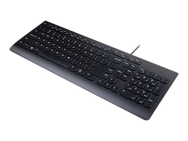 Lenovo Essential Wired USB Tastatur Deutsch, QWERTZ Schwarz Spritzwassergeschützt, Geräuscharme Tasten