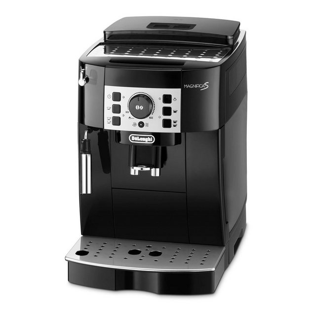 Der Kaffeevollautomat von Delonghi verfügt über ein Kompaktes Design und Bedienfeld mit Direktwahltasten für ein und zwei Tassen und Aufschäumen/Dampf. 1.450 Watt Leistung.