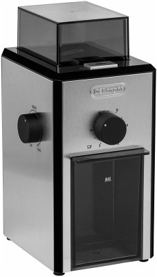 De'Longhi KG 89 Kaffeemühle Frisch gemahlener und duftender Kaffee: Die Kaffeemühle KG 89 im Würfel-Look zaubert auf Knopfdruck das Kaffeepulver für den Kaffeegenuss.Mit dem Tassenwahlschalter kann die Menge des Kaffeepulvers tassenweise gewählt werden. Der transparente Bohnenbehälter mit Deckel fasst 120 Gramm Kaffeebohnen