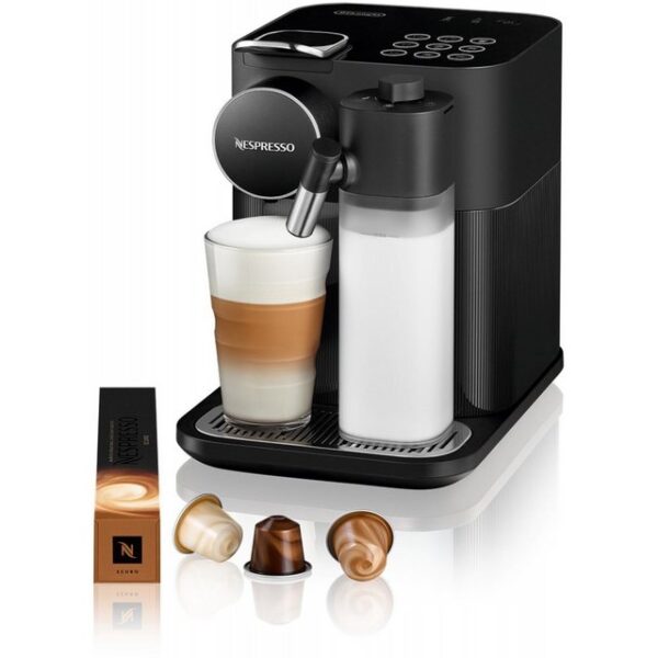 Die DeLonghi EN 640.B Nespresso Gran Lattissima Kapsel-Automat in elegantem Schwarz bietet ein Barista-Erlebnis auf Knopfdruck. Mit 9 Direktwahltasten für vielfältige Kaffeevariationen ist sie ideal für moderne Kaffeeliebhaber. Die Aufheizzeit beträgt nur 25 Sekunden dank einer Leistung von 1400 Watt. Die einfache Reinigung wird durch das Easy-Spülsystem gewährleistet. Der Wassertank fasst 1 Liter und der Pumpendruck beträgt 19 bar. Die Maschine arbeitet mit Kaffeekapseln und verfügt über einen internen Wassertank. Mit Abmessungen von 36