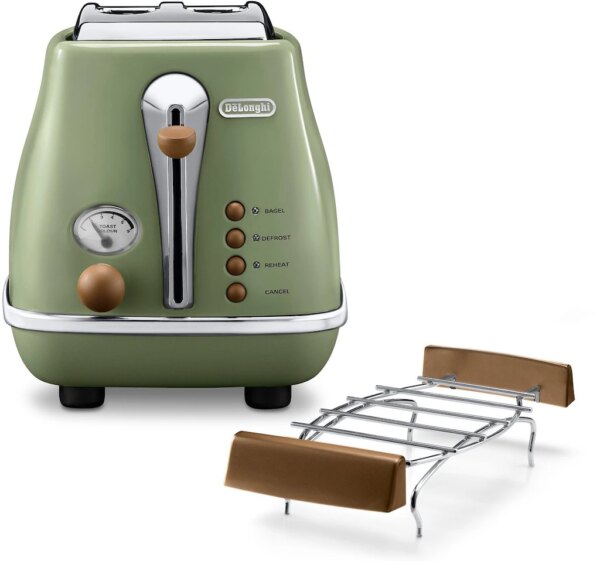 Die Icona Vintage-Serie macht Ihr Frühstück auch optisch zum Genuss. Die tollen Farben und liebevollen Details vereinen Eleganz und Lebensfreude. Der Toaster CTOV 2103.BG verfügt mit Bräunungsgradregler