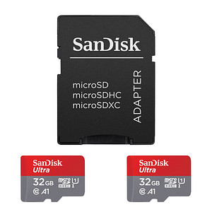 Leistungsstarker Speicherplatz – SanDisk microSDHC Ultra SpeicherkartenMit den beiden SanDisk microSDHC Ultra holen Sie sich leistungsstarke Speicherkarten zu sich nach Hause. Mit ganzen 120 MB/Sek. Lesegeschwindigkeit und UHS-I Geschwindigkeitsstandard sind sie die ideale Wahl