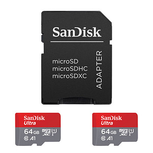 Leistungsstarker Speicherplatz – SanDisk microSDXC Ultra SpeicherkartenMit den beiden SanDisk microSDXC Ultra holen Sie sich leistungsstarke Speicherkarten zu sich nach Hause. Mit ganzen 140 MB/Sek. Lesegeschwindigkeit und UHS-I Geschwindigkeitsstandard sind sie die ideale Wahl